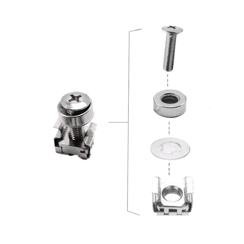 Wang-Data 100 Sets M6 Square Hole Hardware Cage Nuts & Mounting Screws Washers for Server Rack and Cabinet (M6 X 20mm)(Screw+Washer+cage nut) - Image 3